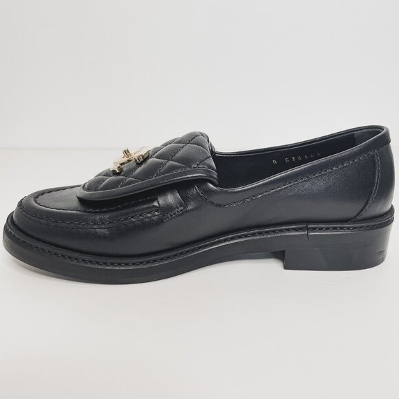 CHANEL Quilted CC Turn Lock Loafer 36C Black Leather Gold Logo Hardware - Picture 8 of 13
